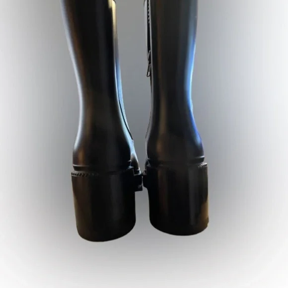 INC rubber boots, sz 9, black, 2 and 3/4" block heel, half calf!​ - Picture 6 of 13